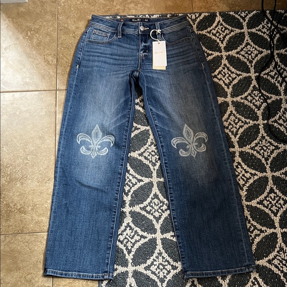 Miss Me Denim - Miss Me Straight Leg Blue Jeans with Fleur-de-Lis